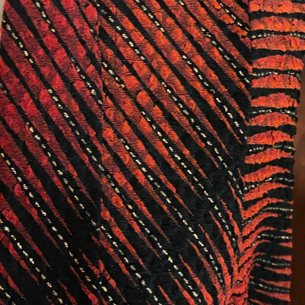 TanJay red orange black Jacket LARGE open front metallic gold stripes spandex - Picture 16 of 16